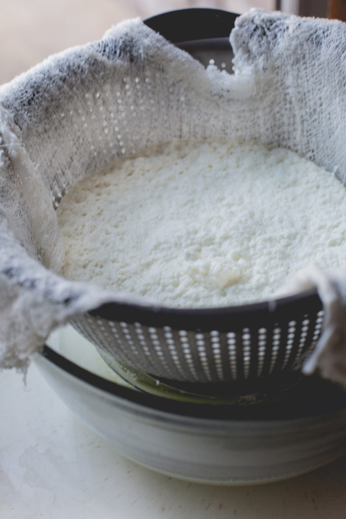 Ricotta in cheesecloth