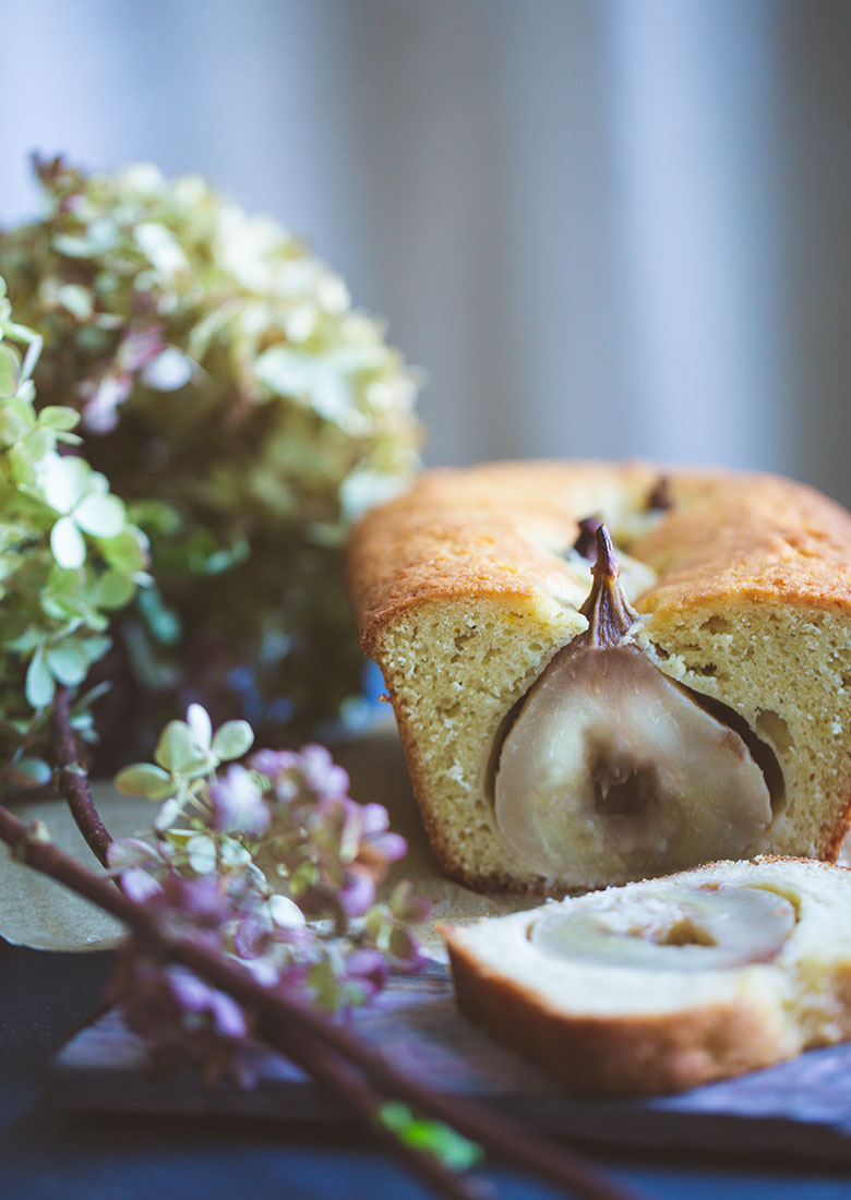 Chai Poached Pear Olive Oil Cake
